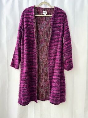 Chicos Design Vintage Eyelash Boucle Duster Cardigan Size 1 Purple boho glam